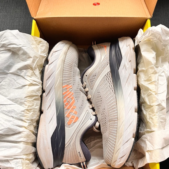 Hoka Bondi 7 Grey and Orange/blue Athletic Shoes - Picture 7 of 9